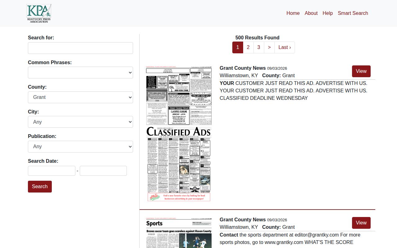 Grant County arrest report archive search results