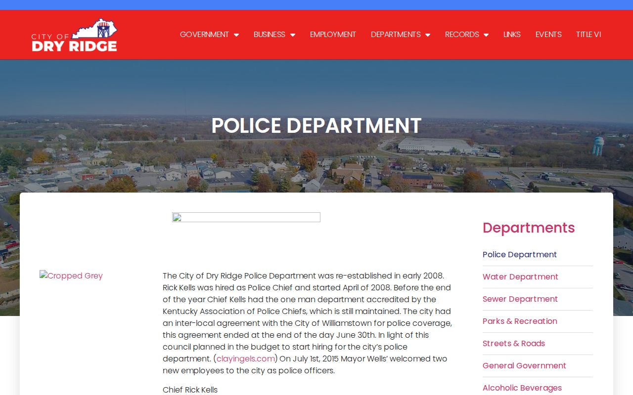 Dry Ridge Police Department official recent arrest contact page